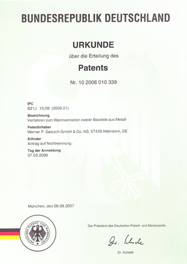 Patent Nr. 10 2006 010 339